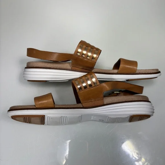 Cole Haan OriginalGrand Brown Gold Leather Slingback Sandals Size 8.5 - Picture 6 of 12